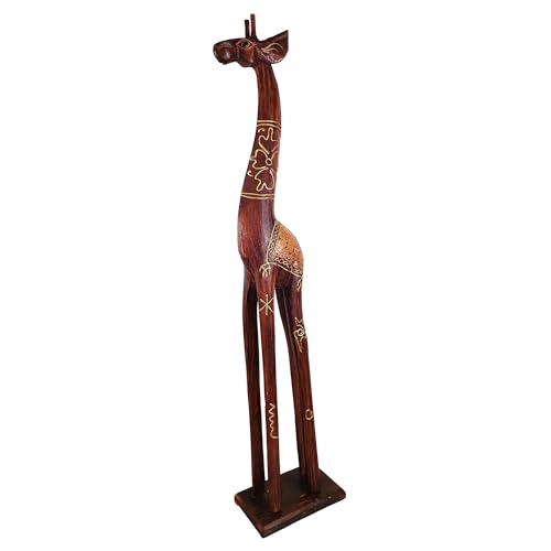 Estatua de jirafa artesanal de madera 32 pulgadas miniatura 3