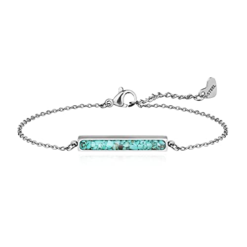 Lauren-Spencer Turquoise Bracelet for Women Adjustable Stainless Steel Chain Bracelet Dainty Simple Malachite Sodalite Turquoise Gemstone Charm Bracelets for Women Teen Girls Jewelry Gift