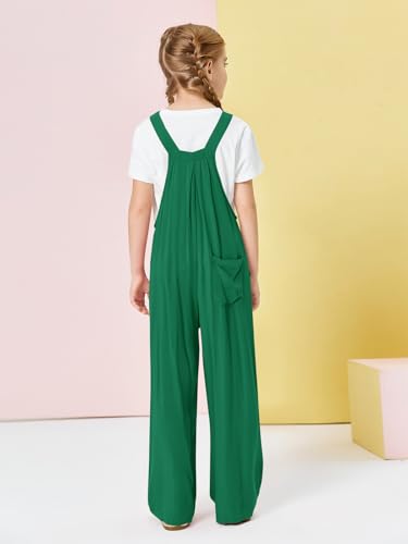Image of Haloumoning Girls Overalls Kids Casual Sleeveless Wide Leg Jumpsuit Loose Rompers with Pockets 5-14 Years