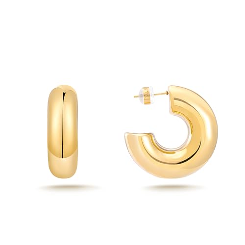 Milan Chiva 14K 18K Gold Plated Small Gold Hoop Earrings for Women Trendy Thick Open Chunky Hoops...