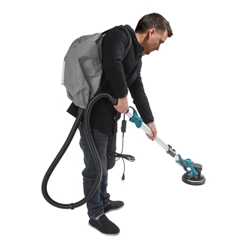 Drywall Sander With Vacuum Dust Collector Bag Ceiling Removal Tool With 6 Variable Speed 1300-2800Rpm, Three Section Handle, Led Light, 6pcs Sandpapers, Chassis Adjustment 0-90 ° Lake Blue