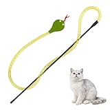 Cat Teaser Wand Toy for Indoor Cats, Cute Mesh Snake & Crinkle Plush Fabric Kitten Wand Kitty Toys Interactive Play Chase Exercise Wand String Toys Cat Toys for All Breed Sizes (Yellow,14.57+30.7inch)