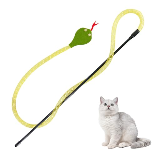 Cat Teaser Wand Toy for Indoor Cats, Cute Mesh Snake & Crinkle Plush Fabric Kitten Wand Kitty Toys Interactive Play Chase Exercise Wand String Toys Cat Toys for All Breed Sizes (Yellow,14.57+30.7inch)