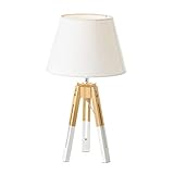Esta fabricado con: La base de madera con una pantalla de lino blanca