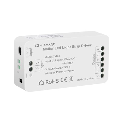 YoumiAi Matter Over WiFi Smart Light LED Smart Matter Lampe, funktioniert mit HomeKit, Sprachsteuerung/App/Timer (RGBCW LED-Streifen-Treiber)