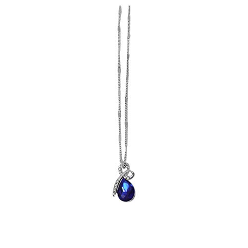 Waterdrop Pendant Necklace with Crystals, Boho Teardrop Dangle Necklaces Blue Sapphire Amethyst Emerald Solitaire Birthstone Water Drop Jewelry Gifts for Women Teen Girls Ladies Girlfriend (D)