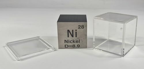 Image of 1.5 inch 38.1mm Nickel Metal Cube Ni up to 99.9% Pure Periodic Table Element Engraved Density Collection Science Education Display Block Cube + Acrylic Case Box - 1PC