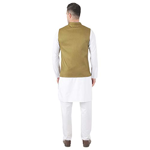 Image of TAHVO Men's Nehru Jacket /Waistcoat /Modi Jacket Cotton Fabric /Men 's 5 Button Nehru Jacket with Hanky Kurta Set
