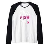 canna da pesca girls fish too funny catch bass fisherman maglia con maniche raglan