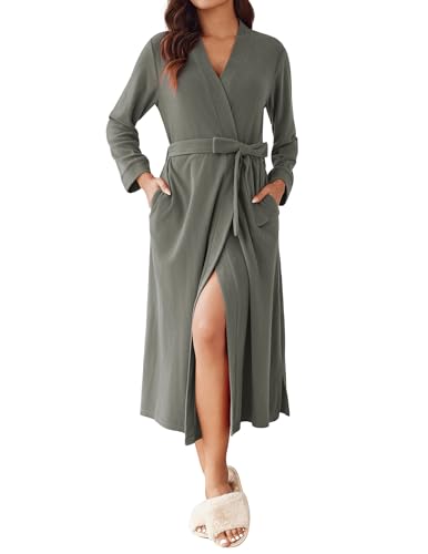 Ekouaer Fleece Robes for Women Plush Knit Bathrobes Lightweight Spa Housecoats with Pocket Soft Ladies Loungewear