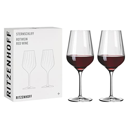 Ritzenhoff 3661002 Juego de copas de vino tinto 500 ml - Serie Sternschliff No. 2, 2 piezas - con línea de relieve - Made in Germany