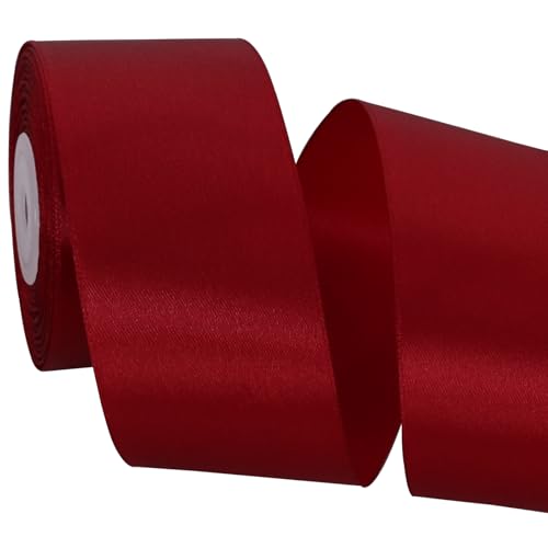 TONIFUL Rouleau de ruban de satin bordeaux de 5cm x 22M de large pour travaux manuels, chaises, emballages cadeaux, cartes d'invitation, nœuds floraux,...
