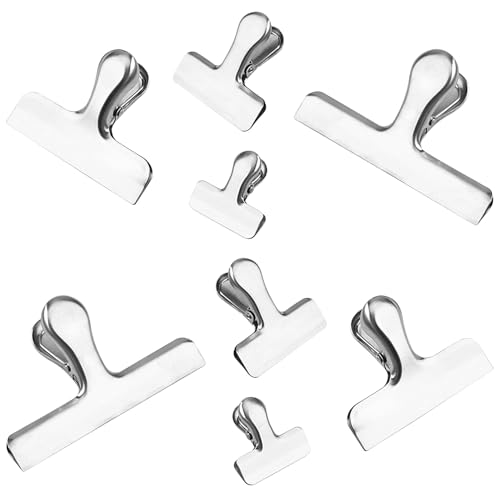 GRIRIW Lot de 8 Pinces de Fermeture Alimentaire en Acier Inoxydable 4 Tailles Clips Multifonctions pour Sachets de Snacks Paquet Conservation au Bureau Cuisine