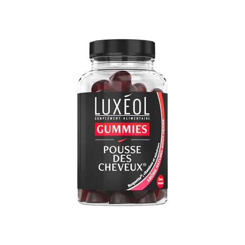 Luxéol - Gummies Pousse Cheveux - Complément Alimentaire - Stimule Le Bulbe Capillaire - Plante, Minéraux, Vitamines - Arôme Fraise, Sans Sucres - Fabriqué En...