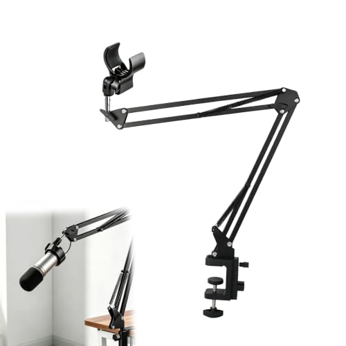 Mikrofon Arm Tisch Mikrofonarm, Verstellbar Microphone Ständer Universel Mic Arm mit Tischklemme und Kabelmanagement Mikrofon Halterung für Gaming Podcast Aufnahmen Streaming, 1 Stück, Schwarz