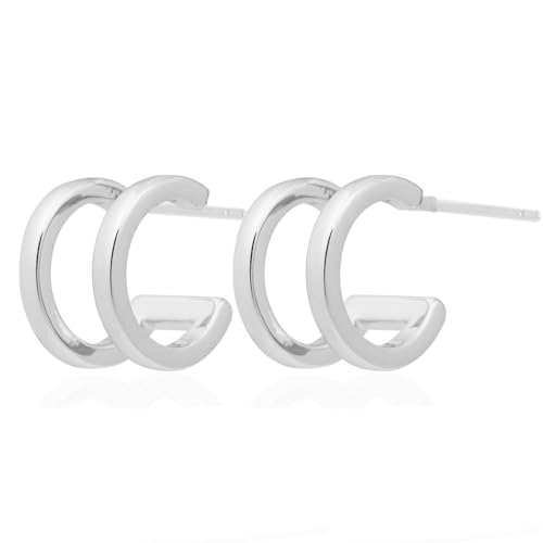 Image of Obidos 14K Gold Plated Illusion Stud Earrings for Women | Triple Huggie Hoop Earrings for One Hole| Trendy Simple Hypoallergenic Fashion Accessories Gold Jewelry Gifts for Womens