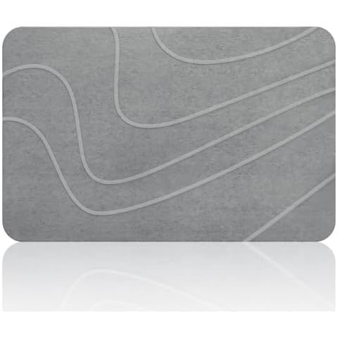 Accevo Stone Bath Mat, Diatomaceous Earth Bath Mat Non-Slip Stone Shower Mat, Super Absorbent Diatomite Bath Mats for Bathroom Kitchen, Easy to Clean (23.6×15.4" Grey) Cover