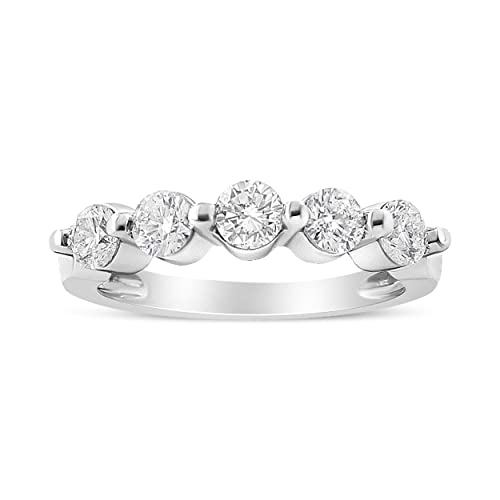 Haus of Brilliance 14K White Gold 1.00 Cttw Brilliant Round Cut Diamond 5-Stone Band Ring (H-I Color, SI2-I1 Clarity) - Ring Size 7