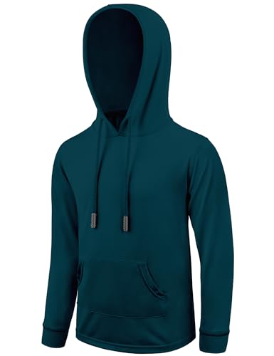 Image of Boys UPF 50+ Rash Guard Long Sleeve Hoodie Swim Shirts Toddler Kids Sun Protection SPF Fishing Water Beach Surfing Shirts with Pocket Haze Blue 4t