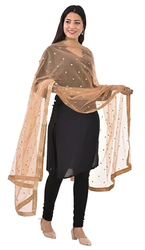 Image of YOUTHQUAKE Women's Net Embroidered Full Size Dupatta With 4 Side Golden Lace