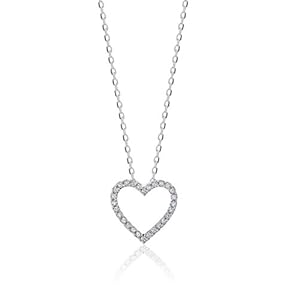 Orovi Dameshalsketting met diamant witgoud 9 karaat (375) briljant 0,10 crt, met hartvormige hanger gouden ketting, Goud, Diamant