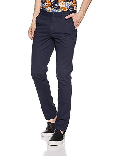 Image of ShreeRam Slim Fit Men NavyBlue Cotton Lycra Blend Trousers