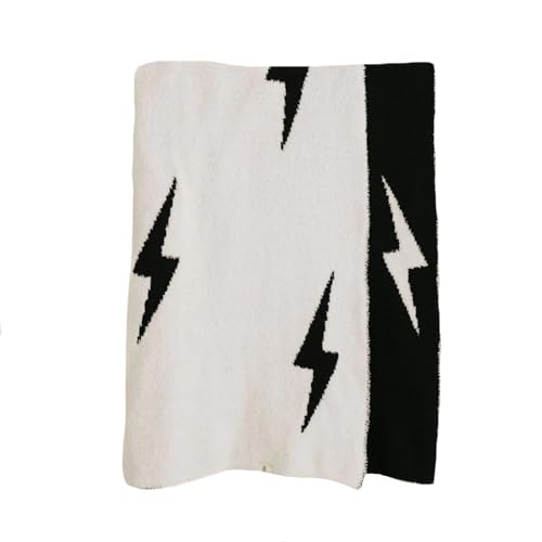 forever french Baby Plush Blanket | for Infant Toddler and Newborn | Receiving Blanket | 100% Microfiber Feather Yarn | Soft Warm Cozy for Crib Stroller & Travel (Black & White Lightning Bolt)