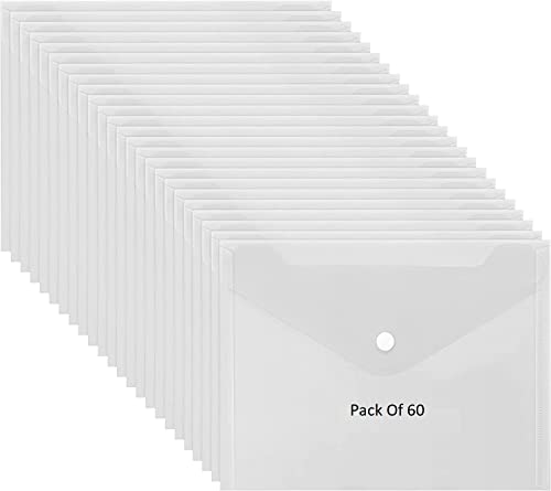 Image of A5 FD Size Envelope Design File Folder Clear Holder Storage Case for Paper Document Bag PassBook, Cheque Book Snap Button Folder Clear Plastic Container - Pack of 60