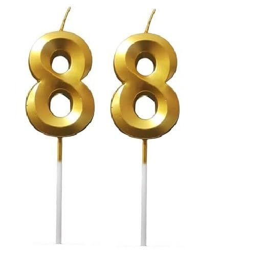 Image of ToyUniverse Number 88 Gold Candle | Eighty Eight Number Candle | Number 88 Metallic Gold Candle for Eighty Eighth Birthday,Anniversary, Surprise Party Cake Decoration Candle (Pack of 2,Number 88)