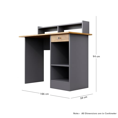 Image of Bniture Wooden Study Table for Home | Engineered Wood Study Table with Book Shelf | Multi Purpose Computer Desk for Study & Writing | Laptop Table with Drawers & Storage Shelf, Slate Grey & Giant Wood