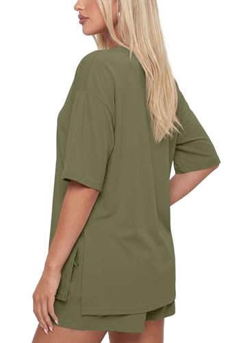 Image of Darong Women's 2 Piece Shorts Set Loungewear | oversized tshirts,crew neck top,drawstring shorts,elastic waist, side pockets,summer travel outfits