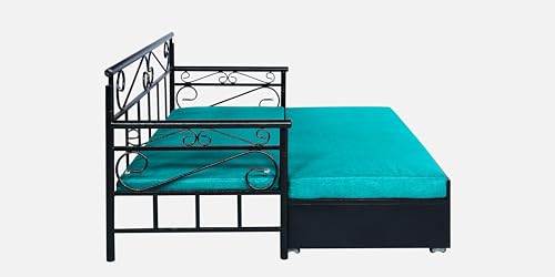 Image of 3 Seater Metal Sofa Cum Bed with Hydraulic Storage | King Size Sofa Cum Bed |Set for, Living Room, Sea Blue, King Size (Sea Blue & Black)