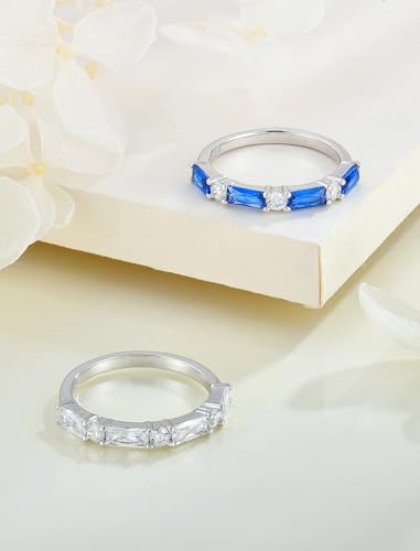 STARCHENIE Baguette Gemstone Rings for Her | 925 Sterling Silver Stackable Ring for Women | Eternity Ring Size 5-104