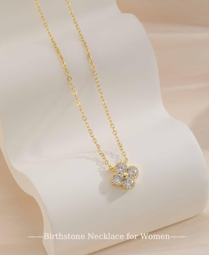 ZOERAY Birthstone Necklace for Women Non Tarnish 14K Gold Plated Four Leaf Clover Necklace Dainty Gold Choker Necklaces for Women Trendy CZ Emerald Pendant Necklace Jewelry Birthday Gifts for Women4