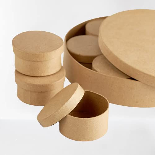 Factory Direct Craft Set of 8 Paper Mache Round Boxes - Papier Mache Boxes with Lids Perfect for Everyday or Holiday Crafts, Gift Boxes or Jewelry Boxes - 1 Round Box with 7 Smaller Boxes Inside