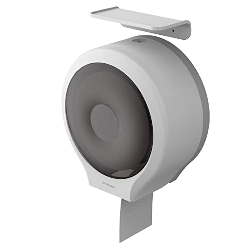 interhasa! Toilet Paper Towel Dispenser Wall Mount, Adhesive Jumbo Roll Toilet Tissue Paper Dispenser 9 Inch Toilet Paper Key Lock (White with Shelf)
