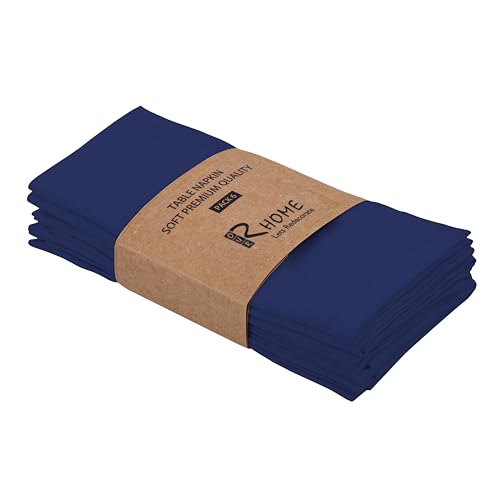 Image of R home Solid Cotton Table Napkins, Soft Cloth Napkins for Dining Table, Reusable & Washable, Ideal for Formal Dining, Cocktail Nights, Weddings, Home Bar & Table Decor (6, Navy Blue)