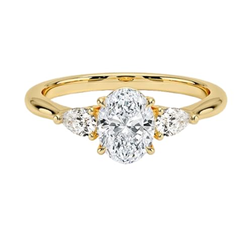 1 Ct-3 Ct Moissanite Engagement Ring Colorless VVS1 10K 14K 18K Solid Gold & 925 Sterling Silver Pear Cut Three Stone Anniversary Wedding Bridal Ring Gift for Women
