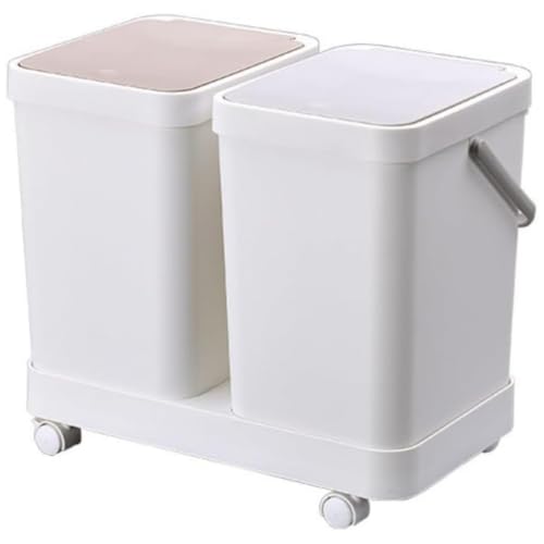 tangcheng 分別ゴミ箱 フタ付きゴミ箱 おしゃれ 大容量 キャスター付き 移動式 汚れに強い お手入れ簡単 リビングルーム キッチン 寝室に最適 (ホワイト,32L)