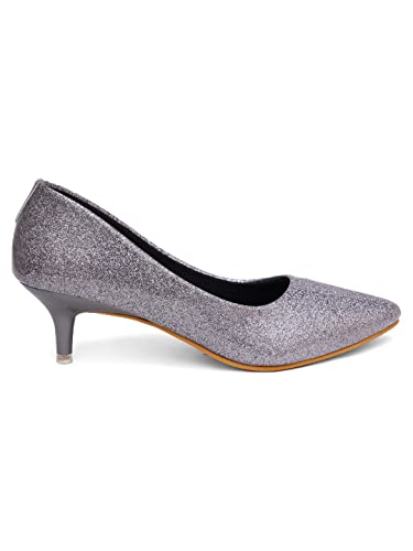Image of Shuz Touch Women and Girl Smart Casual Fashion Shimmer Detail Comfirt Kitten Heel Pumps Shoe