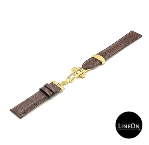 Image of Lineon 20mm Half Padded Leather Mens Watch Strap with ButterFly Lock For Branded Watches Tool and Pins Include