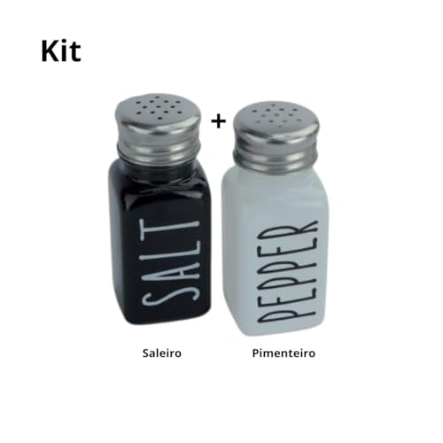 Kit Minimalista Saleiro e Pimenteiro Premium Preto e Branco Vidro Moderno Elegante Tampa em Aço inox