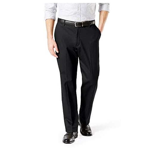 DOCKERS Men's Classic Fit Signature Khaki Lux Cotton Stretch Pants, Black, 30W x 32L