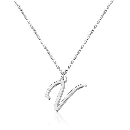 Personalized Initial Necklace - Handwritten Script Style Stainless Steel Minimalist jewelry - Non-Fading & Hypoallergenic - Gift Bag Included - 16