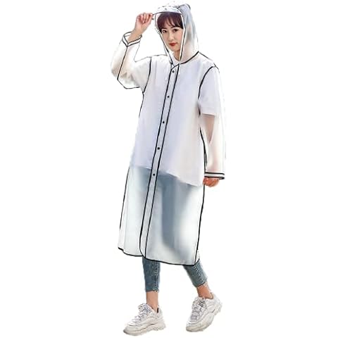 NLR Stylish & Fashionable Raincoat, Light-Weight Hooded Long Rainwear, Personal Style Rainy Season Clothing, Versatile for Men and Women (White, L) Cover