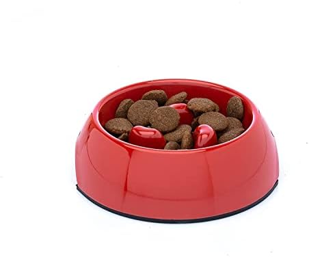DDOXX Slow Feeding Dog Bowl - Non Slip and Dishwasher Safe Melamine Dog Bowls That Slow Down Eating - 10.1 oz (Red)