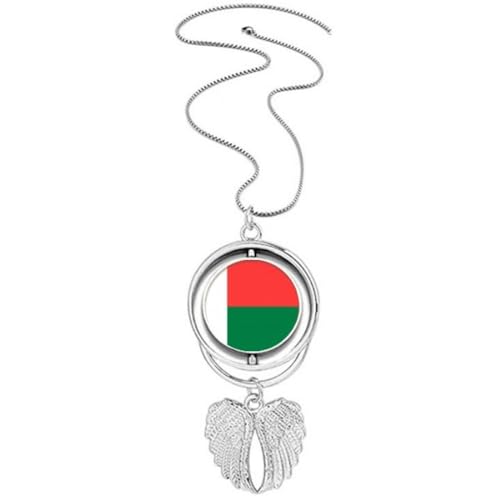 Collier drapeau Madagascar avec pendentif rotatif ailes d'ange