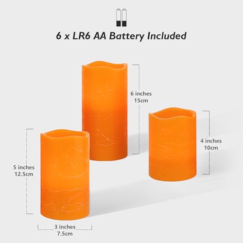 Image of Rhytsing Orange Real Wax Flameless Candles with Timer for Fall, 3 Pcs