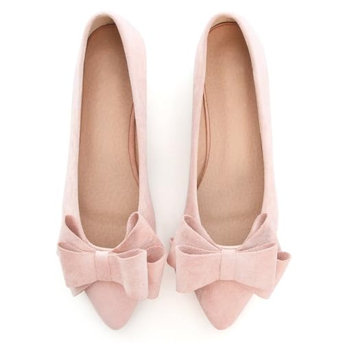 Image of SAILING LU Womens Bowknot Ballet Flats Pointy Toe Suede