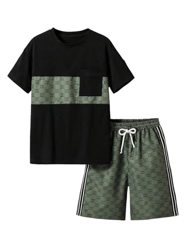 Image of COZYEASE Boys' 2 Piece Outfits Summer Shorts Sleeve Graphic T Shirts and Shorts Sets Vacation Beach Clothes